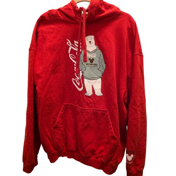 Disney Coca-Cola Disney World Resort Polar Bear Red Hoodie Size XL Unisex EUC - Picture 1 of 5